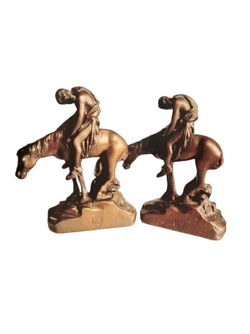 Bronze End Of The Trail Vintage Boon Ends Decorative Sculpture Pair
